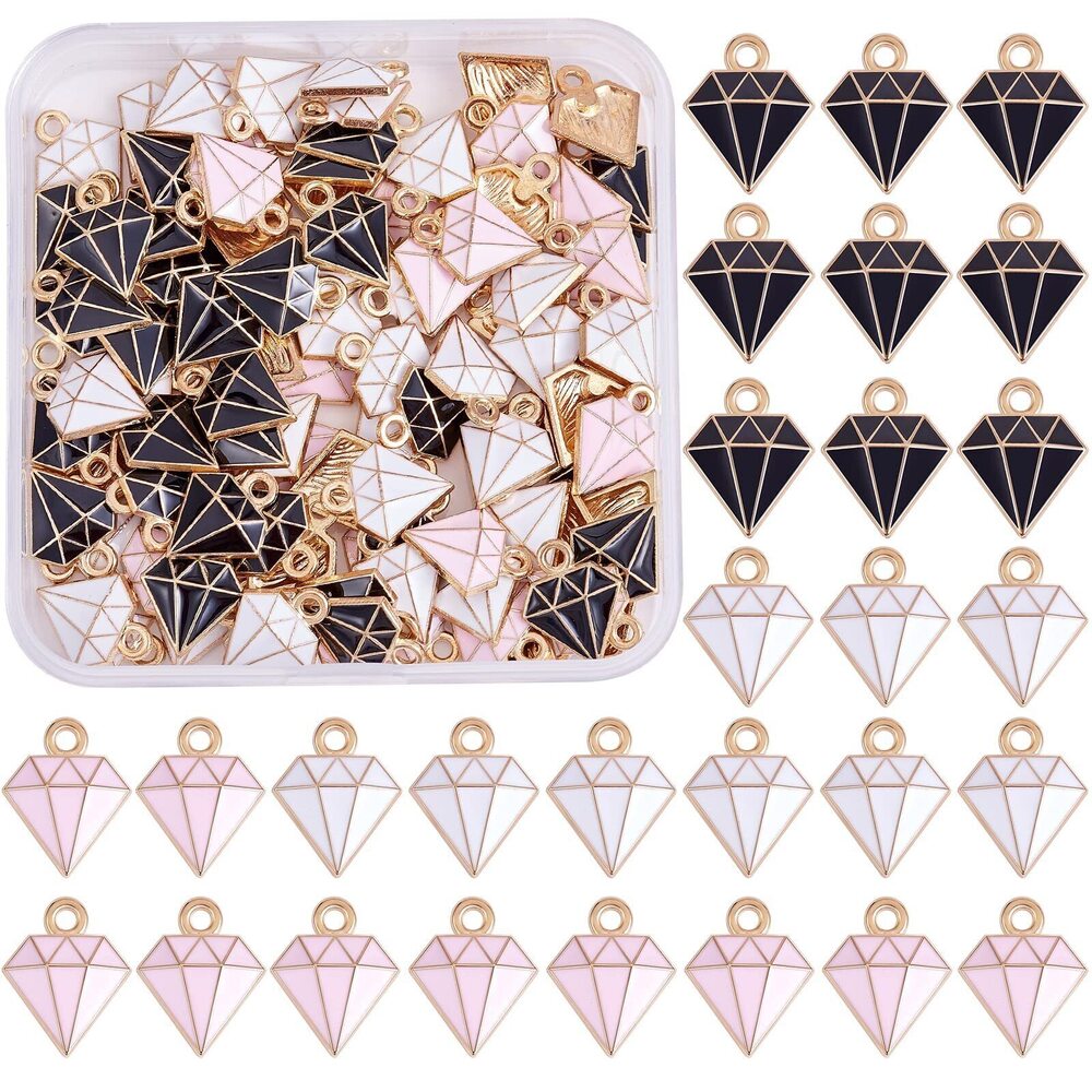 2023 90 Pieces Diamond Shape Charms Pendant Light Gold Alloy Enamel Charms